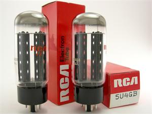RCA 5U4GB - black plates, tall bottle, matched pair